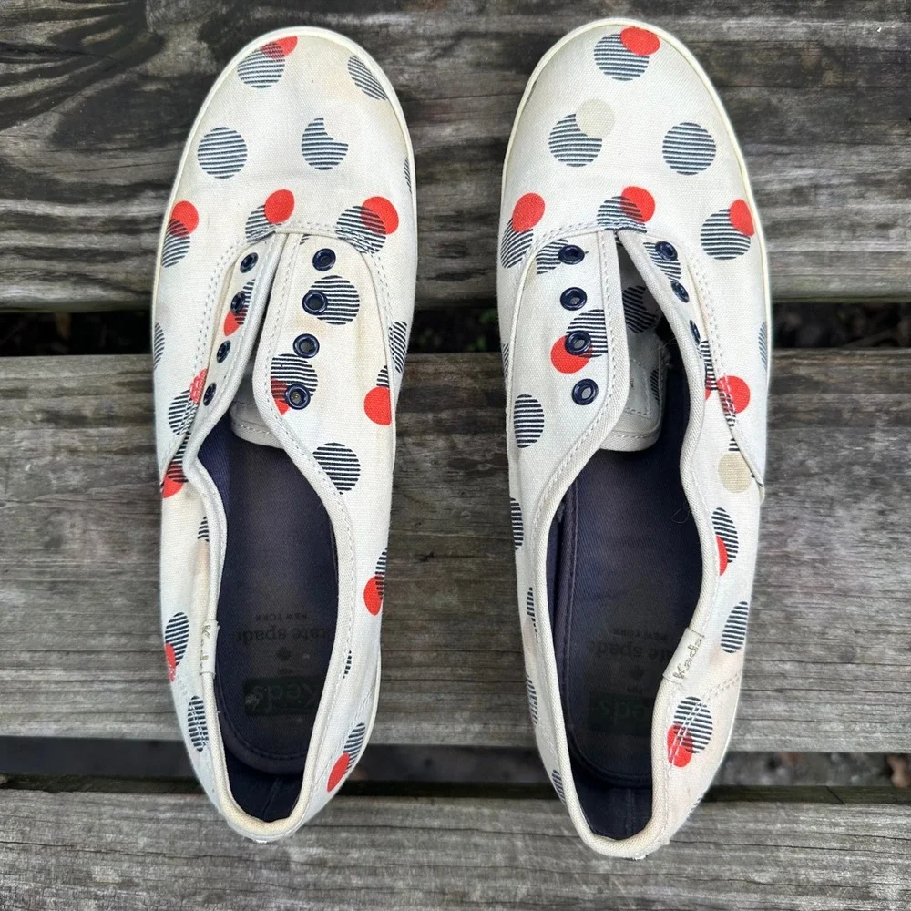 Kate Spade x Keds Polka Dot Canvas Sneakers Casual‎ Cream Orange Blue Size 8